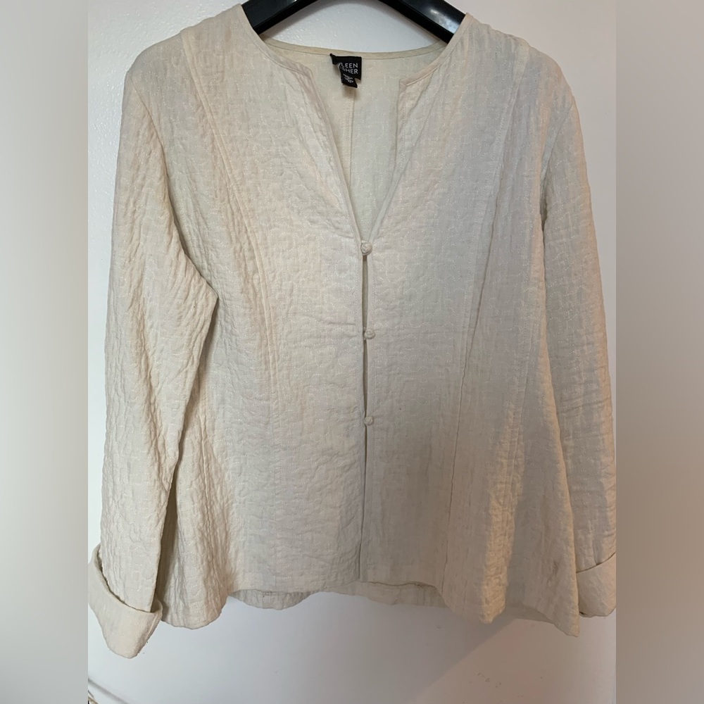 Eileen Fisher Off-White “Pucker Quilted” Linen/Cotton Blend Jacket (size M)